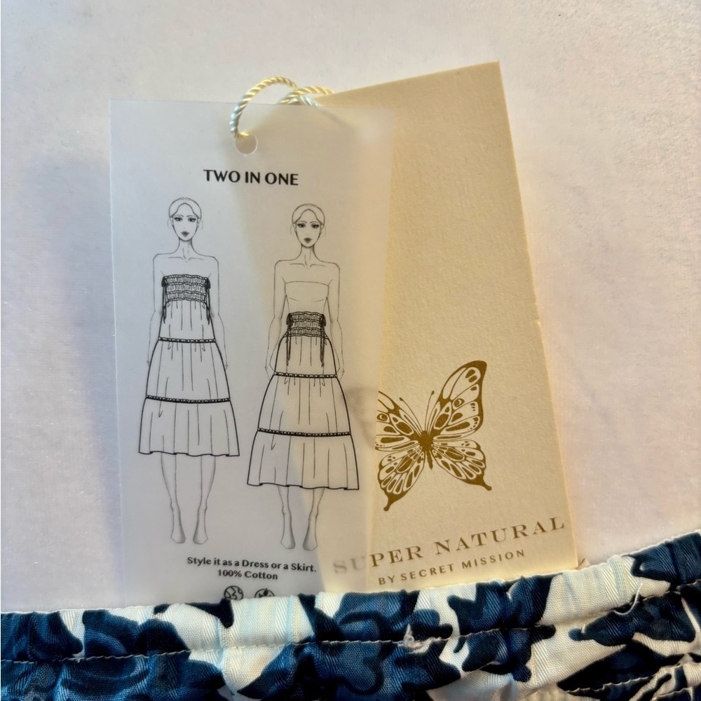 Floral Smocked Dress Skirt Blue White Convertible Resort Summer - Picture 6 of 7